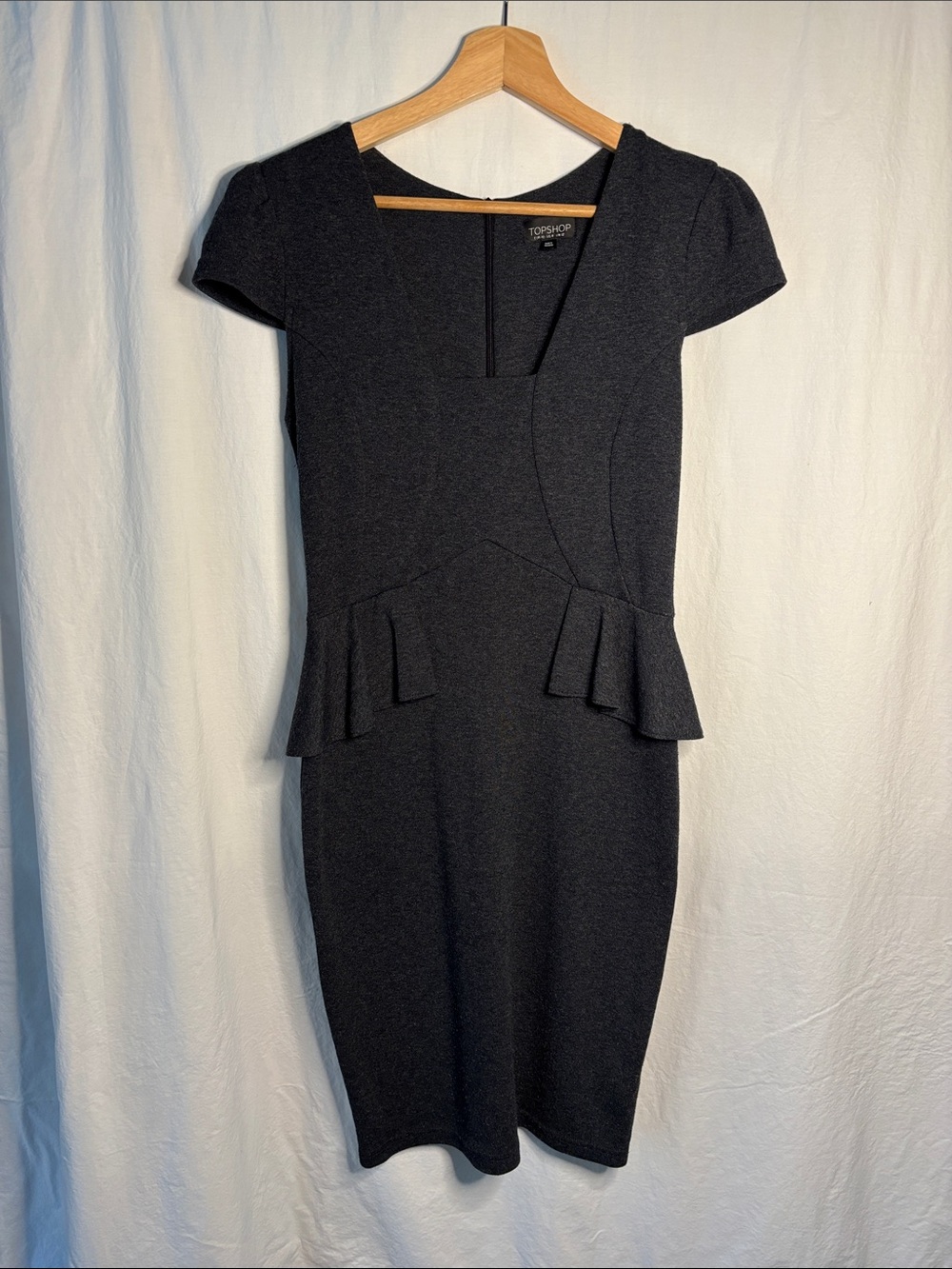 vintage Topshop body con stretch dress peplum 8 dark grey